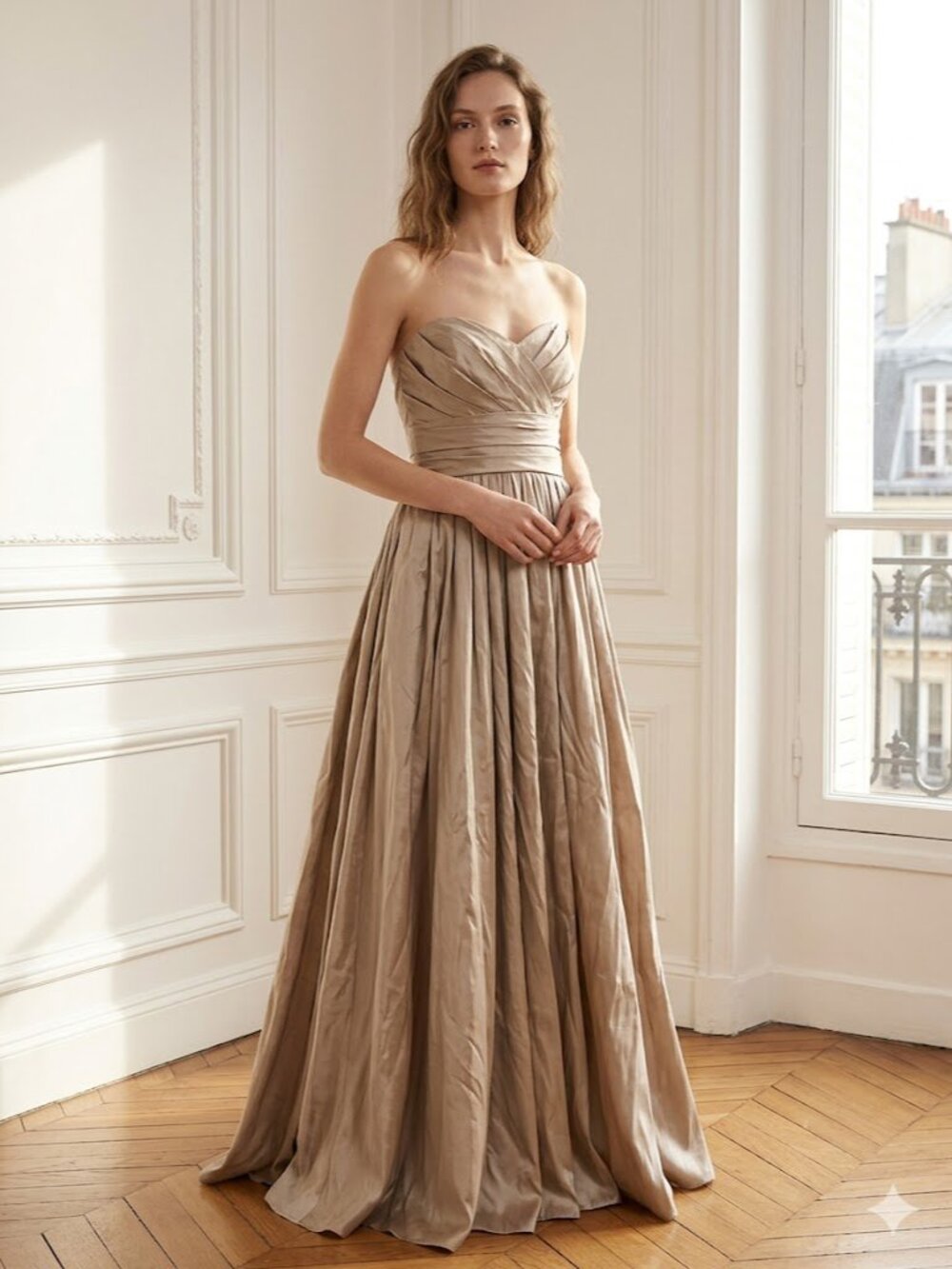 Watters & Watters Strapless Satin Evening Gown in Champagne Sz 18